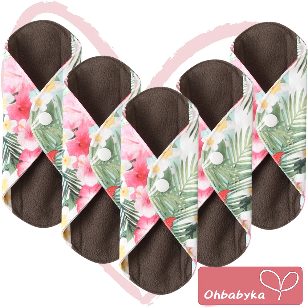 

Ohbabyka Reusable Cloth Sanitary Napkins Menstrual Panty Pads with Premium Bamboo and Charcoal Absorbency Mothers Day Gift 5pcs