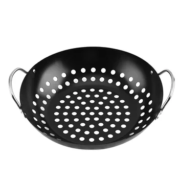 

HOT-Barbecue Grill Pan Baking Tray Round Vegetable Grill Basket Bbq Grid Topper Veggies Barbecue Wok Tools