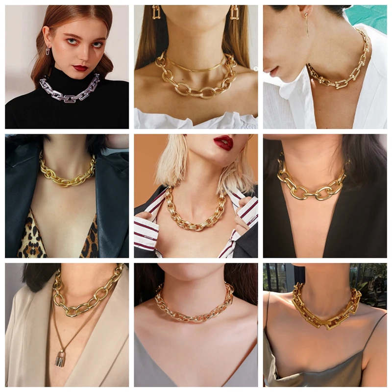High Quality Punk Lock Choker Necklace Pendant Women Collar Statement Brand Gold Color Chunky Thick Chain Steampunk Men | Украшения и