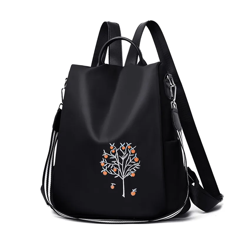 FengDong, Женский винтажный рюкзак с черным цветком, Противоугонный, маленький рюкзак для путешествий для девочек, водонепроницаемый, Оксфорд, Цветочный, школьный рюкзак - Цвет: Tree