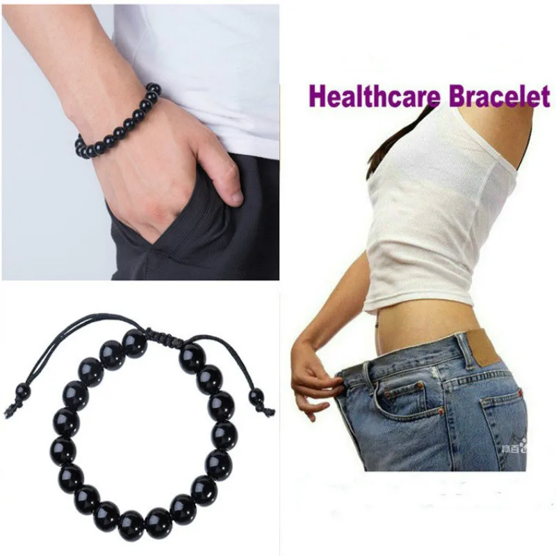 

Magnetic Bracelets For Women Weight Loss Round Black Stone Therapy magnet Bracelet Men Health Bracelet Care Hematite Stretch