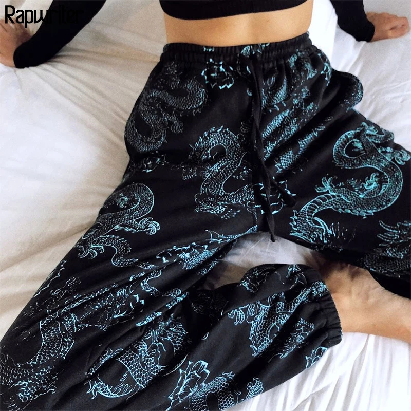 Streetwear Drawstring Baggy Joggers Sweatpants Trousers Women Gothic Dragon Print Stretch High Waist Harajuku Woman Pants Black Streetwear Drawstring Baggy Joggers Sweatpants Trousers Women Gothic Dragon Print Stretch High Waist Harajuku Woman Pants Black
