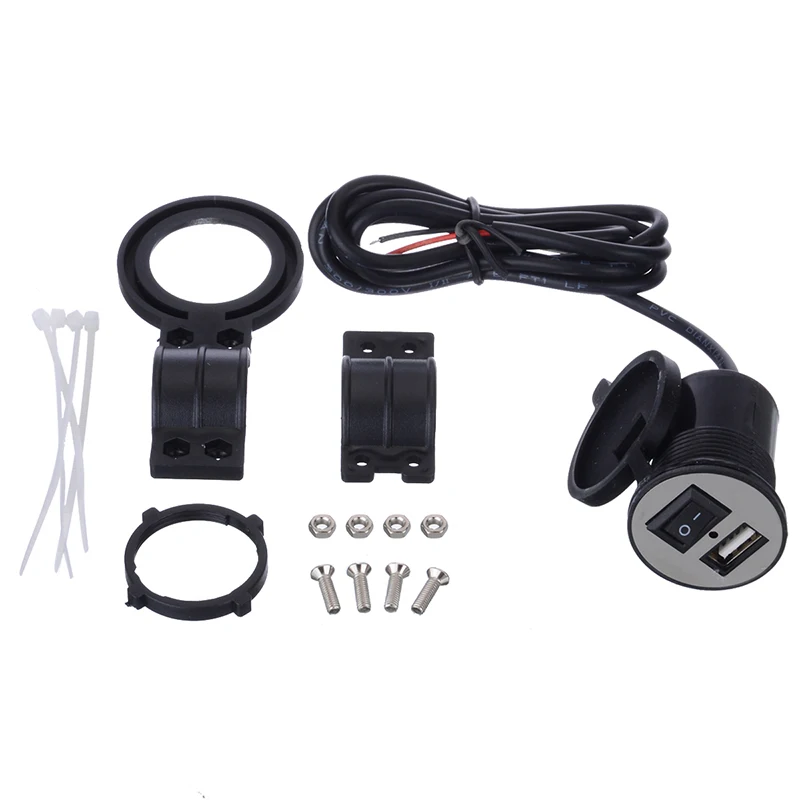 1pc Waterproof 12V Motorcycle Handlebar USB Phone Power Charger Outlet Socket With Switch LED Indication Light