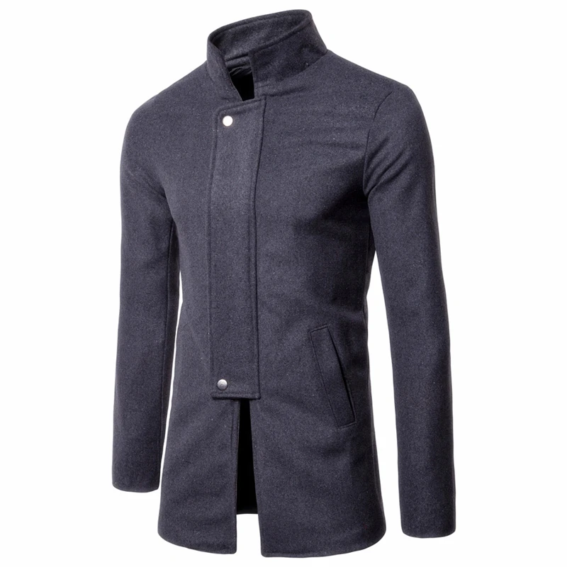 

Mens Coats 2019 Slim Men Stand Collar Tailored Coat of Solid Color Cloth