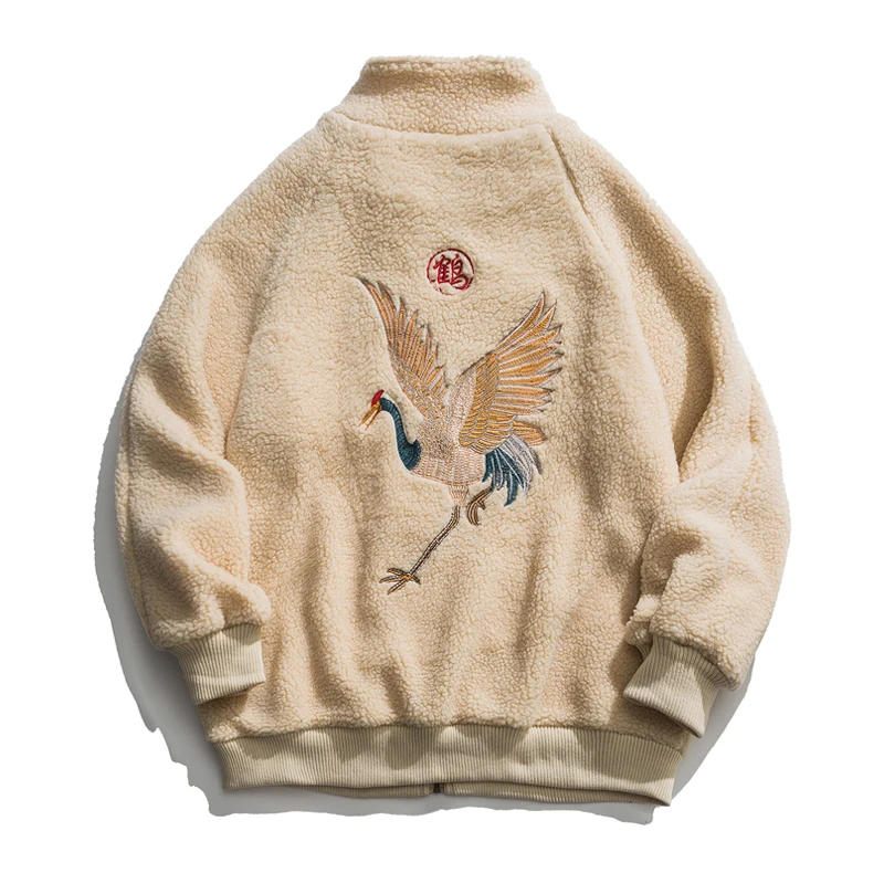 beige Мужское повседневное пальто с вышивкой журавля - Цвет: beige