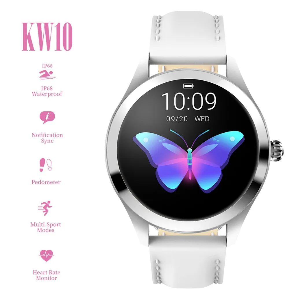 H30 модные умные часы Для женщин KW10 IP68 водонепроницаемый мульти-спортивные режимы шагомер сердечного ритма Фитнес браслет с фианитами размера - Цвет: White