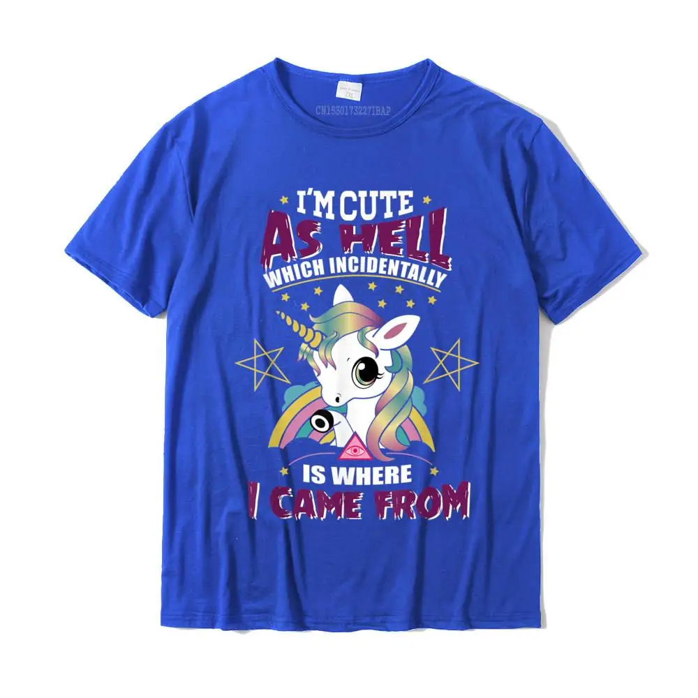 Printed On Tops Shirts Funky Round Collar Normal Short Sleeve 100% Cotton Mens T Shirts Design Tee-Shirts Top Quality I'm Cute As Hell T-Shirt Majestically Evil Unicorn Tee Gift__MZ22965 blue
