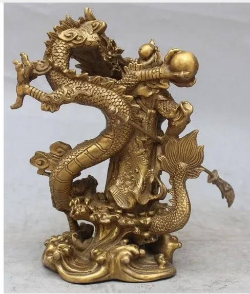 YM 308 Китайский Фэншуй guan Gong Yu Бог войны стойки пирожного в Статуэтка дракона