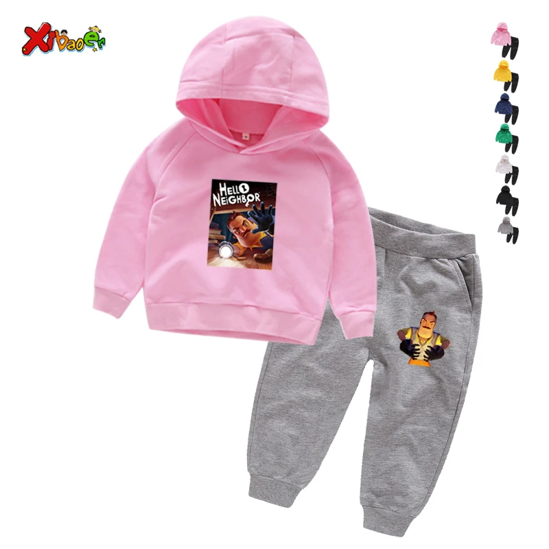 

2pcs Baby GirlsClothing Sets Kids Hello Neighbor Clothes Set Long Sleeve Hooded Coat Pants Clothes Set 2-7 Years
