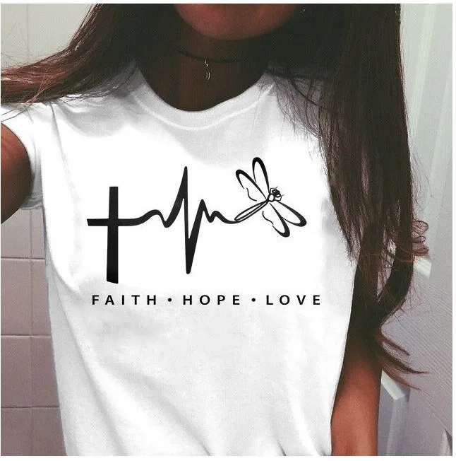 

Faith Hope Love Tshirt Women Harajuku Japanese Graphic T Shirts Punk Valentine's Day Letter White Top Korean 90s Harajuku