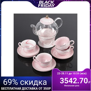 

Tea set "Marber", 10 items: teapot on a stand with a sieve 400 ml, 4 cups 100 ml, 4 saucers 12 cm