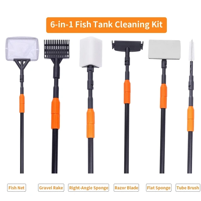 6 in 1 Aquarium Cleaning Tools Kit Aquarium clamp Set Fish Tank Net Gravel Rake Algae Scraper Fork Sponge Brush Glass Cleaner 6 in 1 Aquarium Cleaning Tools Kit Aquarium clamp Set Fish Tank Net Gravel Rake Algae Scraper Fork Sponge Brush Glass Cleaner