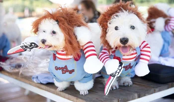 

Pets Christmas and Festival Costume Adjustable Dog Cosplay Costume Funny Lethal Doll Wig Pug Dog Party Clothing