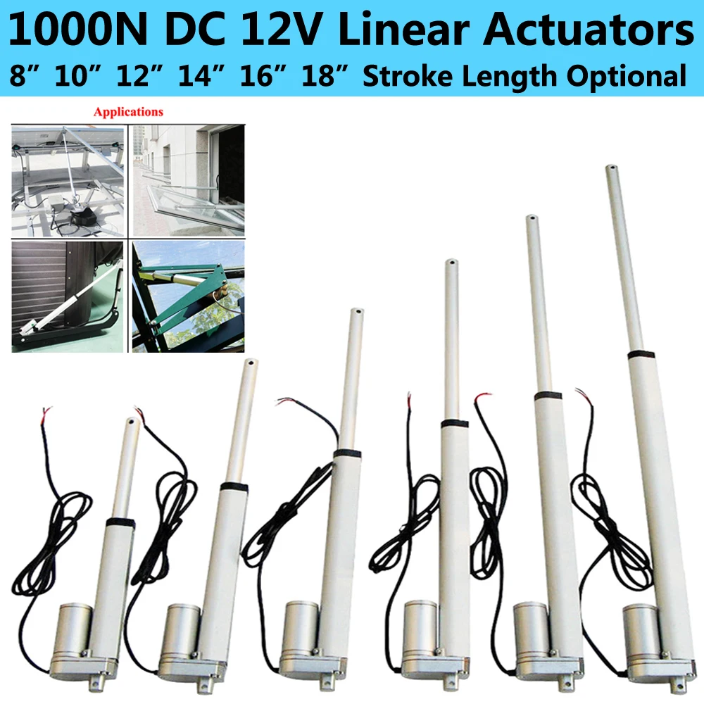 

14mm/s 8"-18" Inch Stroke 220lbs Linear Actuator DC 12V 1000N 220lbs Electric Motor For Auto Car Door Opener Industrial Lifting