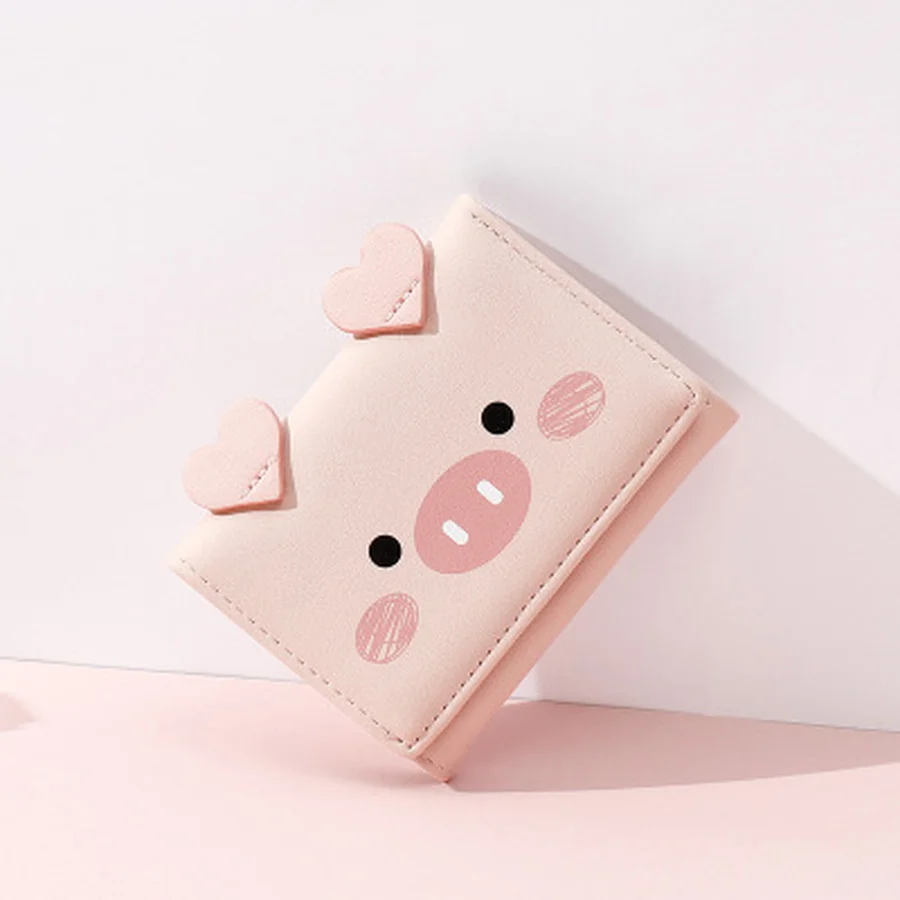 

Cartoon Cute Pig Girls Purse Women Casual Multi-card Ladies Wallets Love Applique Short Wallet Multi-function Students Purse New