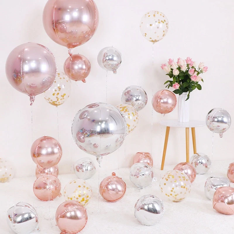 

1pc Rose Gold pink 4D 22inch Round Aluminum Foil Balloons Metal Balloon Wedding Decoration Birthday Party Helium Ballon Supplies