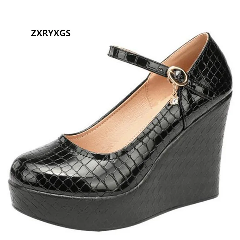

2024 New Spring Patent Leather Super High Heels Thick Sole Wedges Catwalk Shoes Shallow Mouth Work Shoes Woman Shoes Size 32-43