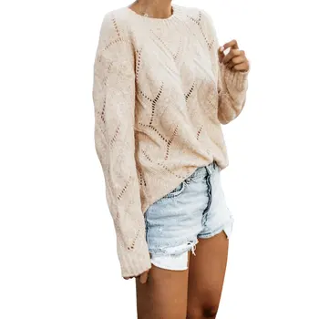

Hollow Out Sweater Women Pullover O Neck Knitted Sweaters Pullovers Female Pink Tops 2019 Autumn New Fashion Sueter Mujer Jumper