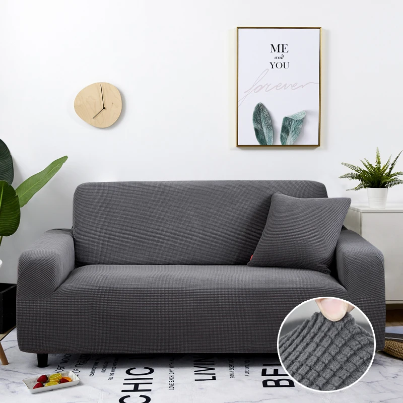 Sofa-Cover Living-Room Velvet Elastic Sectional Color Grey Solid for Home-Decor