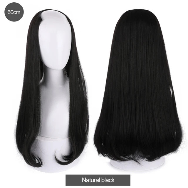 DIFEI Synthetic U Clip In One Piece Hair Extension Long Wavy Half Wig Hair Extension Natural Brown Hair Piece For Women Use natural black