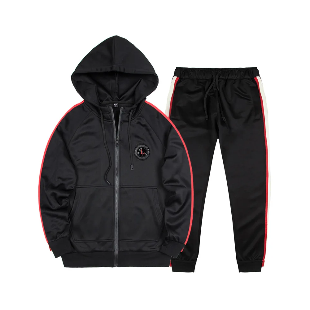 New Men's Set Spring Autumn Men Sportswear 2 Piece Sets Sports Suit Hoodies+Pant Sweatsuit Male Tracksuit Jogger Clothing - Цвет: Черный