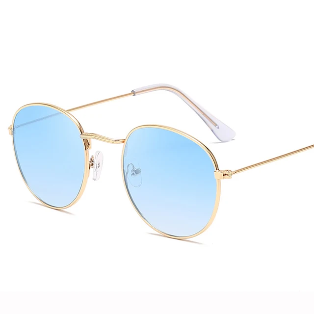 LeonLion 2021 Fashion Retro Sunglasses Men Round Vintage Glasses for Men/Women Luxury Sunglasses Men Small Lunette Soleil Homme GoldDoubleBlue