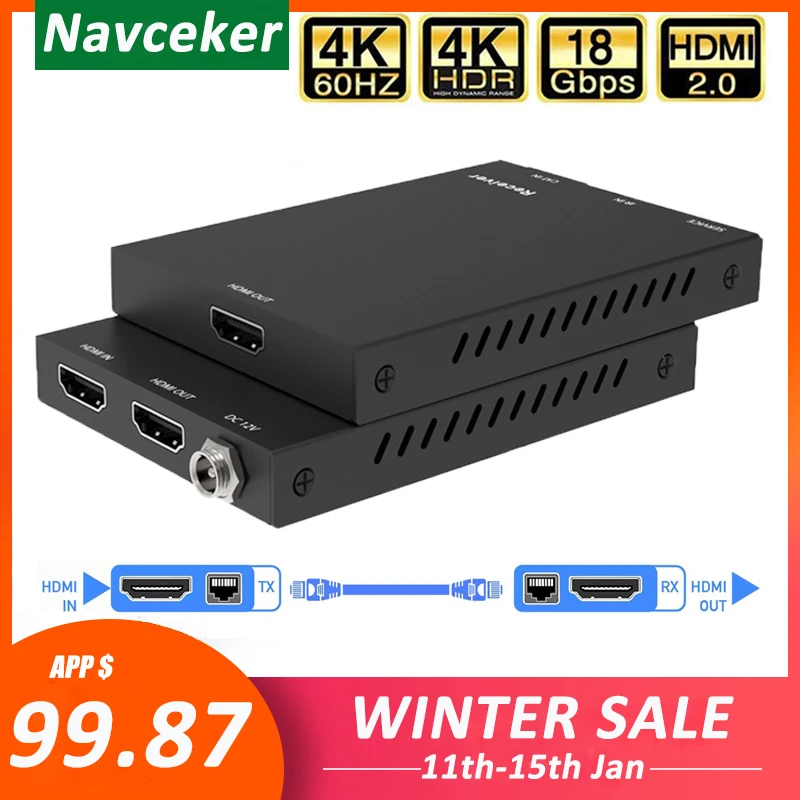 2020 4K 60 Гц HDMI 2 0 удлинитель 50 м Поддержка 18 Гбит/с и Loop Out с ИК на RJ45 приемник