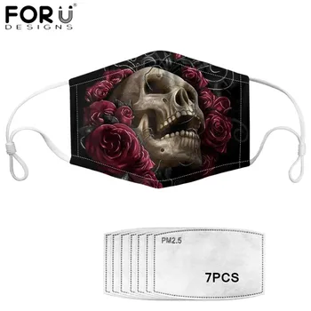 

FORUDESIGNS Punk Skull Rose 3D Print Face Masks with 7PCS PM2.5 Filters Fashion Women Reusable Mouth Mask Outdoor Dustproof Mask