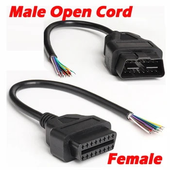 

30cm OBD2 16PIN Opening Female Male Cable for ELM327 Extension Adapter OBD Open Cord OBDII EOBD 16 Pin Adaptor Plug