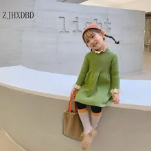 Новинка; весеннее платье для маленьких девочек; трикотажное платье из хлопка и шерсти; Детский свитер в полоску; платья принцессы; Повседневный Детский костюм с длинными рукавами