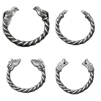 Trendy Handmade Customize Viking Wolf Wild Boar Bracelet For Men Cuff Tibetan Silver Odin Raven Opening Bangle Bracelets Jewelry 1