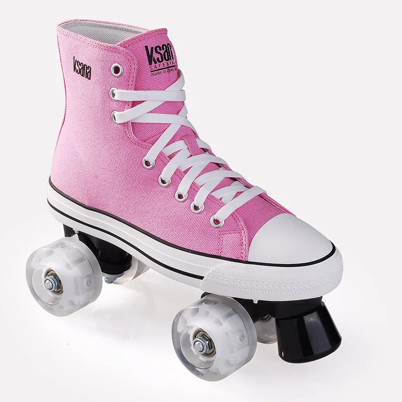 

Pink Canvas Shoes Double-Row Roller Skates Flash Wheel Skates Roller Shoes Outdoor Training Man Woman Factory Direct Sales New