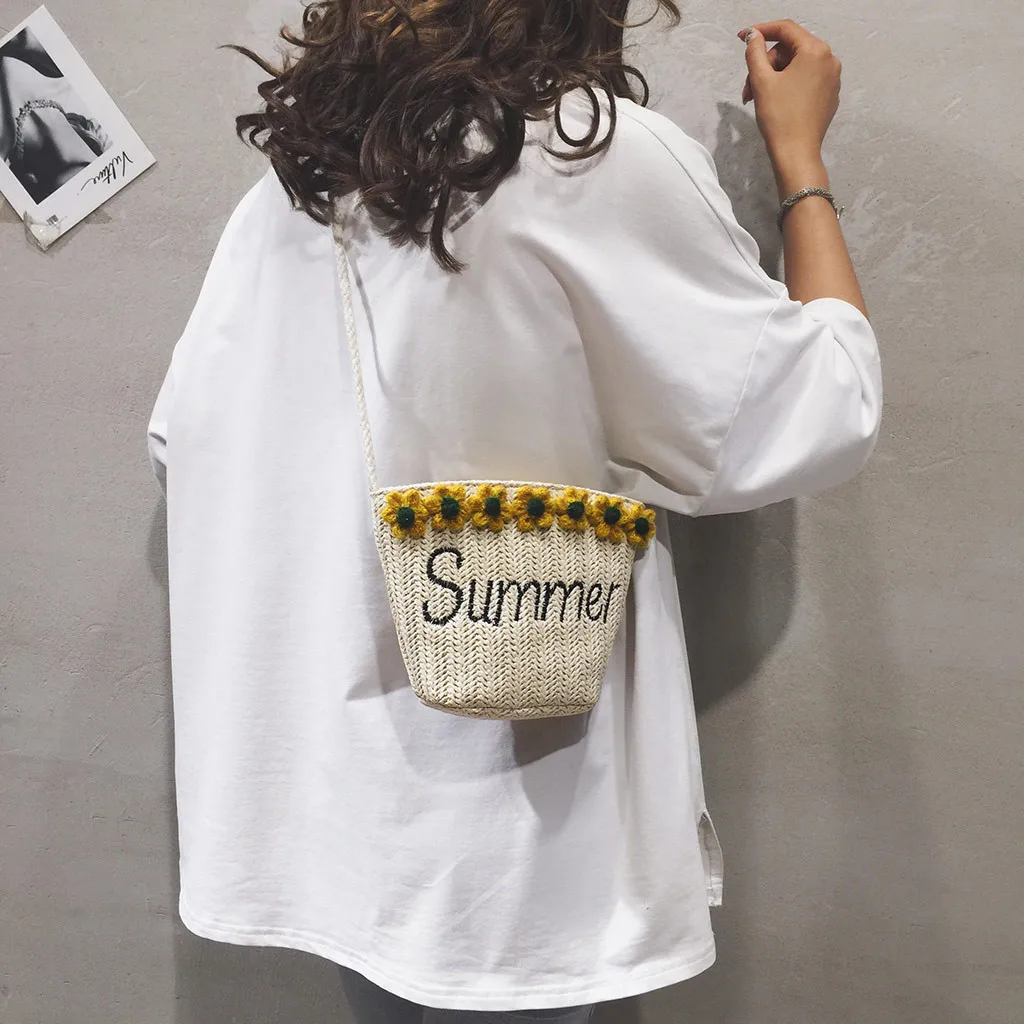 

Women's Bag Braided Bucket Bag Shoulder Bag Flower Color Crossbody Bag bags for women 2019 new shoulder bag fashion Dropshipping