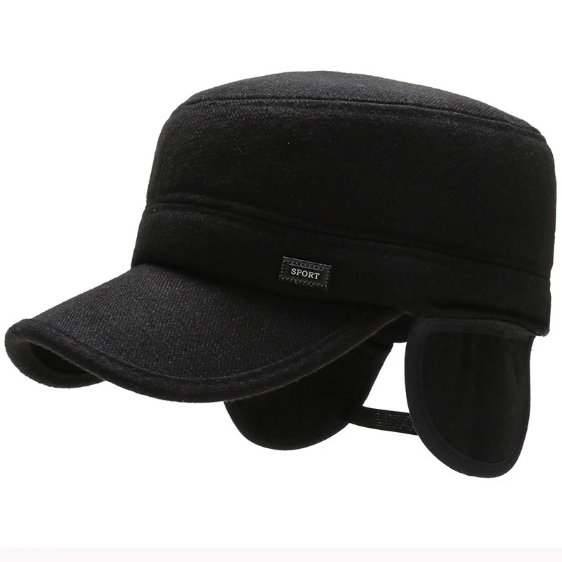 HT2817 бейсбольная кепка, Толстая теплая бейсбольная кепка, плоская верхняя часть, армейский кадетский, военная Кепка, шапки для папы с ушками, мужские шапки, зимние шапки