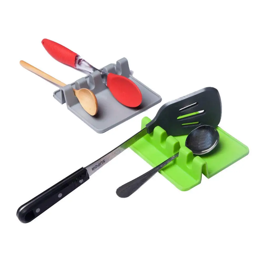 

Silicone Spoon Rest Heat Resistant Kitchen Utensil Spatula Holder Soup Pot Fixing Clip Cooking Tools Rack Storage Organizer