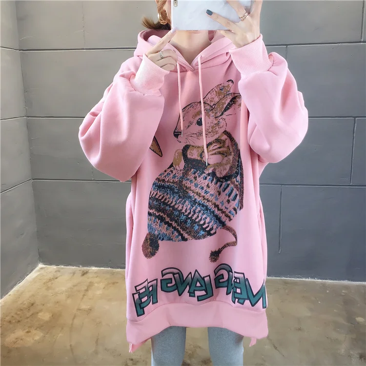 Большие размеры уличная одежда sudaderas mujer негабаритных женская одежда толстовки Толстовка с рисунком длинные Флисовые женские K0312