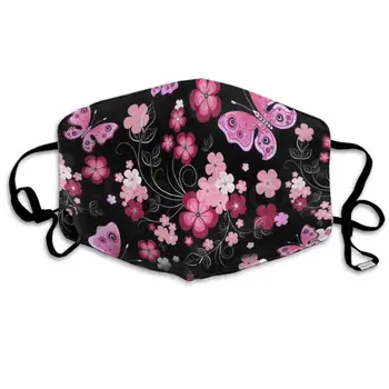 

CIGOCI Mouth Mask Earloop Face Mask Comfort Polyester Breathable Mask - Black Red Flower Adjustable Elastic Strap Windproof