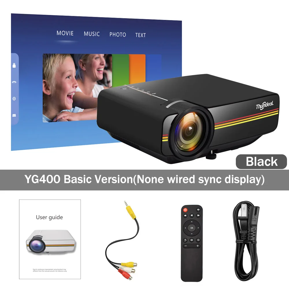 ThundeaL YG400 up YG400A Мини проектор 1800 Lumen Проводная синхронизация Дисплей Более стабильный чем WiFi Beamer Movie AC3 HDMI VGA проектор - Цвет: YG400 Black