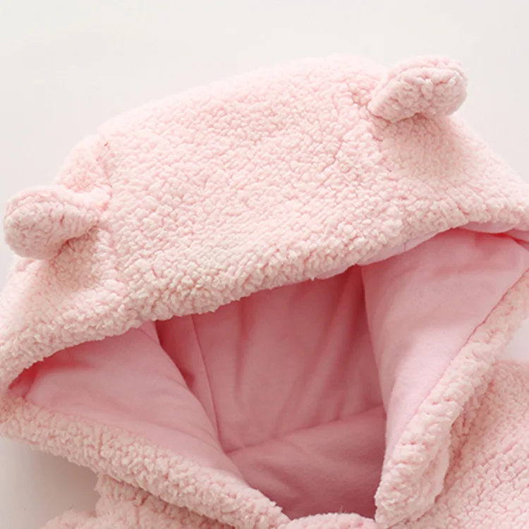 

New Style Pink Berber Fleece Spring Romper Crawling Clothes Baby Padded Onesie out Clothes