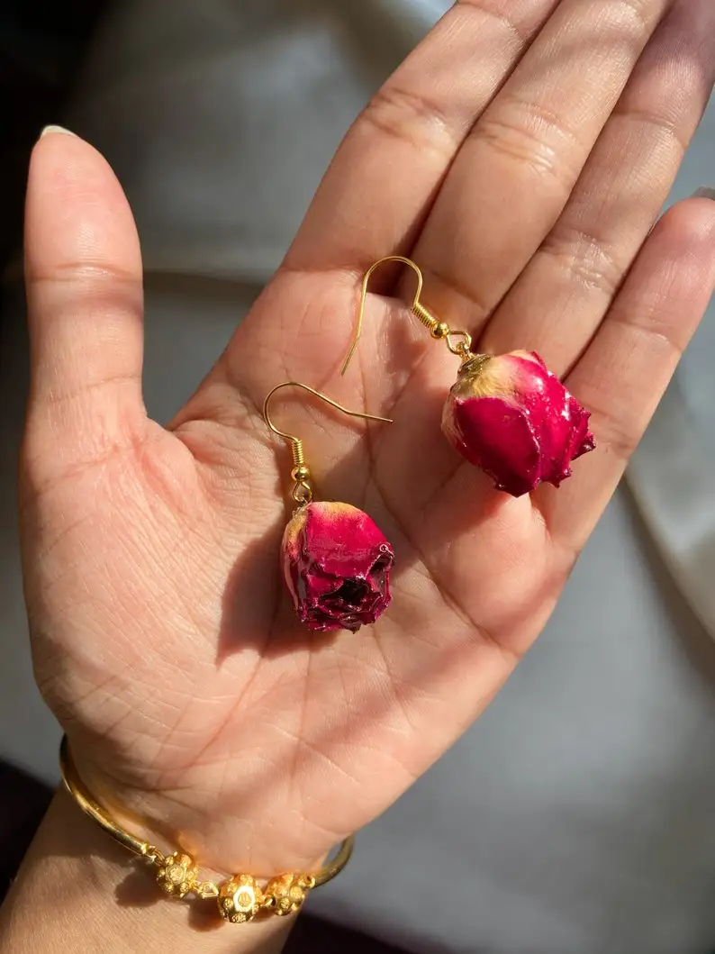 Buy Preserved Flower Earrings JULIETTE Red Online in India - Etsy