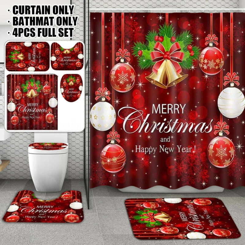 Merry Christmas водонепроницаемые чехлы для сиденья унитаза красный колокол занавеска для душа Ванная комната Нескользящие ковры коврики для туалета крышка