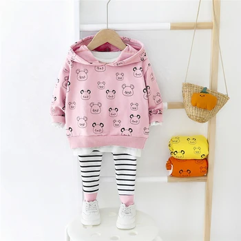 

2020 Spring Girls Clothing Sets Cartoon Hooded Baby T Shirt Pants Toddler Infant Clothes Kids Children Clothing