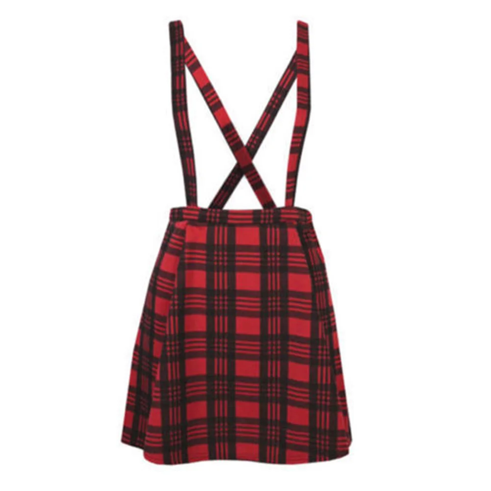 Women Skirt Harajuku Punk Strap Skirt For Female Ladies Mini Skirts Student Red Plaid Skirt faldas de mujer Plus Size