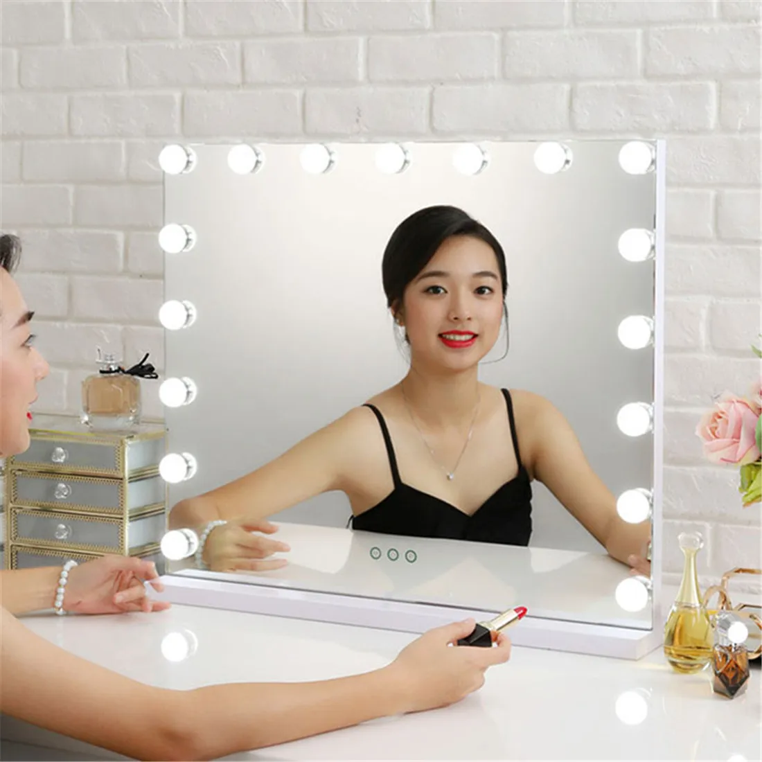 Rectángulo grande mesa de espejo de vanidad con luz oro blanco negro maquillaje LED iluminación espejo para el dormitorio estudio tocador