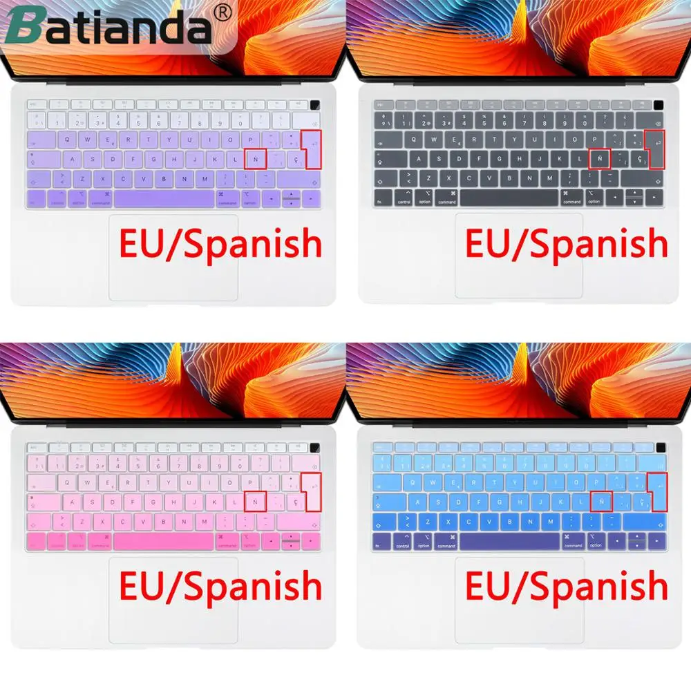 Cubierta de teclado Euro español para Macbook Air 13 2019 y ID táctil, Protector a prueba de polvo, cambio Gradual de colores, Mac book 13,3 "A1932|Protectores de teclado| - AliExpress