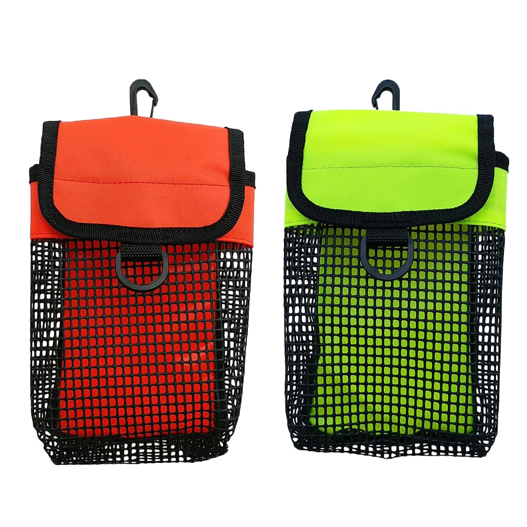 2 Pack Mesh Gear Bag for Scuba Diving Dive Reel & SMB Safety Marker Buoy Gear Equipment Fluo Yellow and Orange Diving Bags