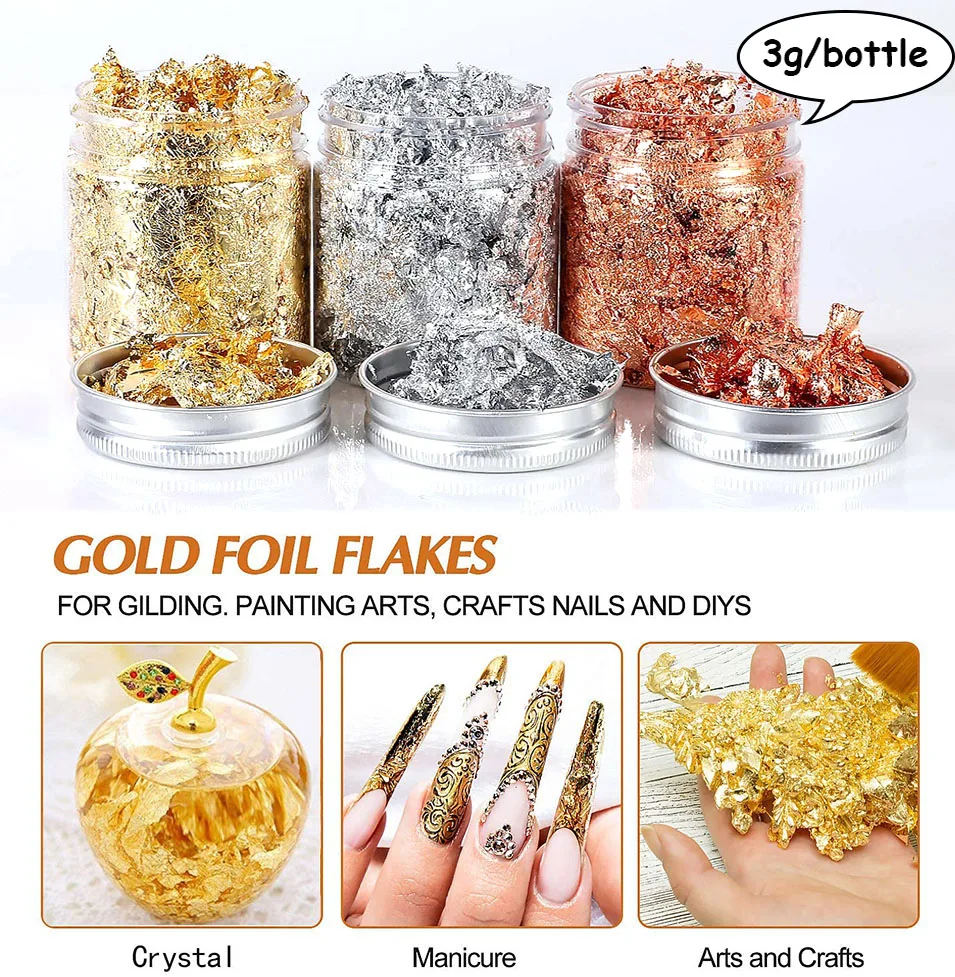3g Resin Gold Sliver Foil Flakes Imitation Gold Foil Flakes Leaf Flake