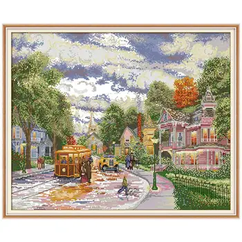 

Town evening scenery counted printed on the canvas 11CT 14CT DIY kits Chinese Cross Stitch embroidery needlework Sets