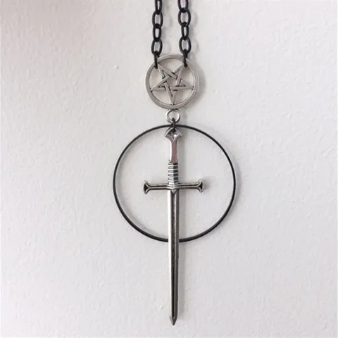 Crescent Sword Necklace Pendant The Sacred Sword Gothic Witch Punk Jewelry Party Rock Grunge Fashion Chain Women Gift New