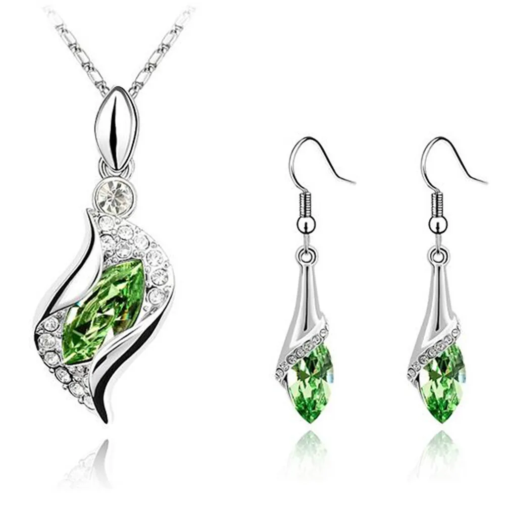 Модный Ювелирный Набор из кристаллов Swarovski, длинные висячие серьги, ожерелье, подвески, Женские аксессуары для свадебной вечеринки, подарок-2811 - Окраска металла: Olive Green